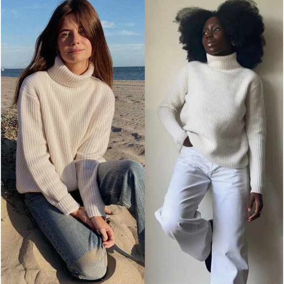 Jenni Kayne S Oversized 100% Cashmere Fisherman $575 Turtleneck Sweater Ivory - Picture 11 of 14